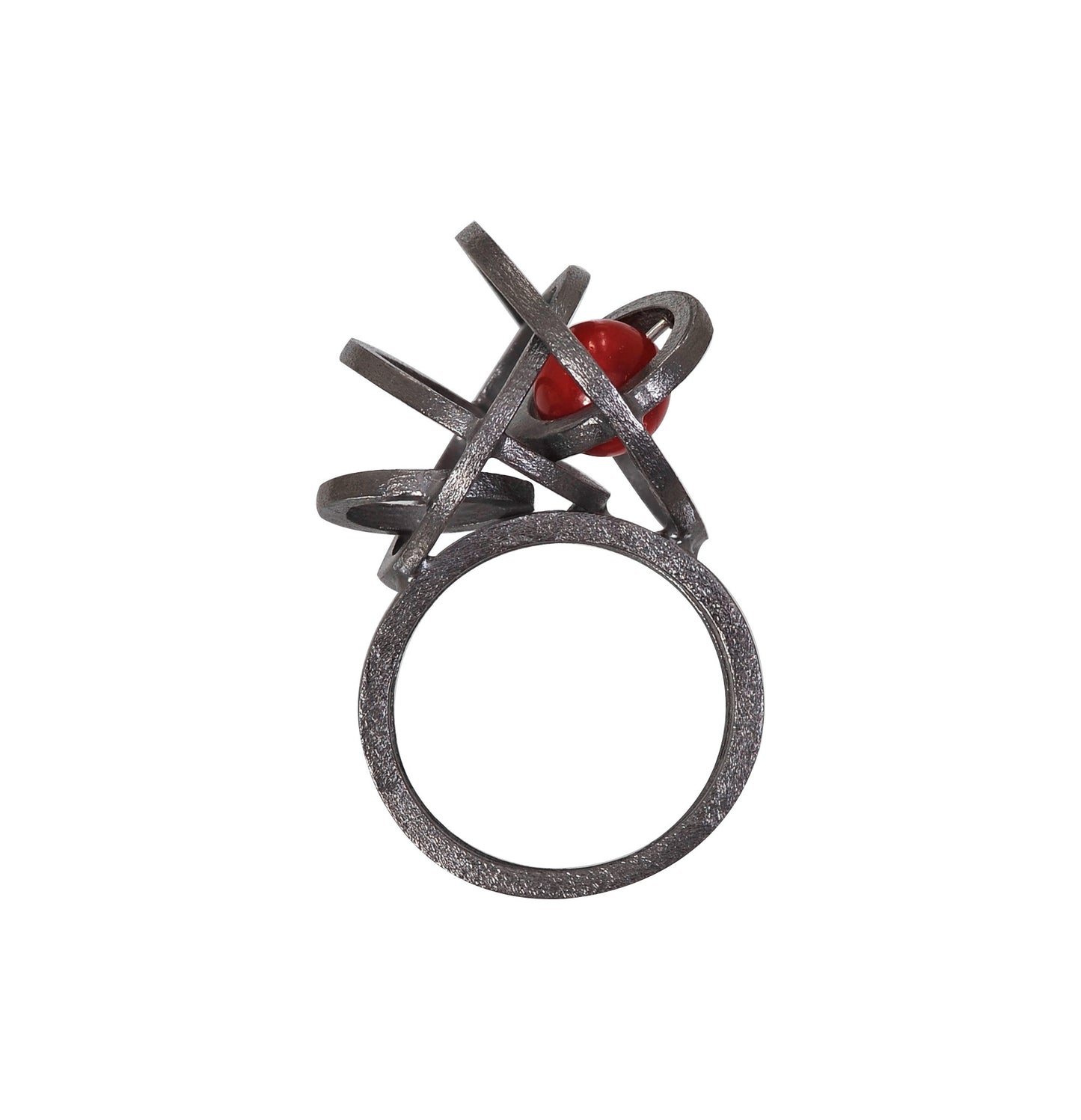 Handmade silver ring rhodium plated with coral. CDSPk