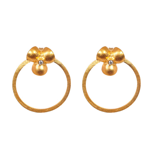 Handmade silver hoops earings goldplated with zirgon. NSKXZ