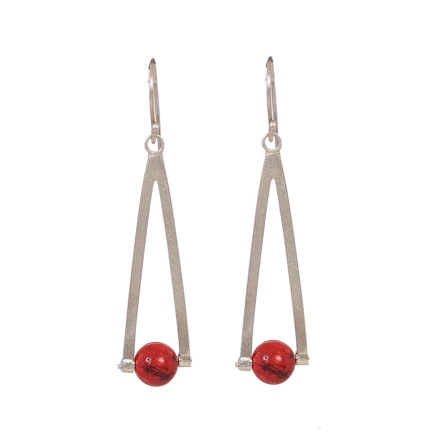 Handmade silver earrings with red coral. ASAK