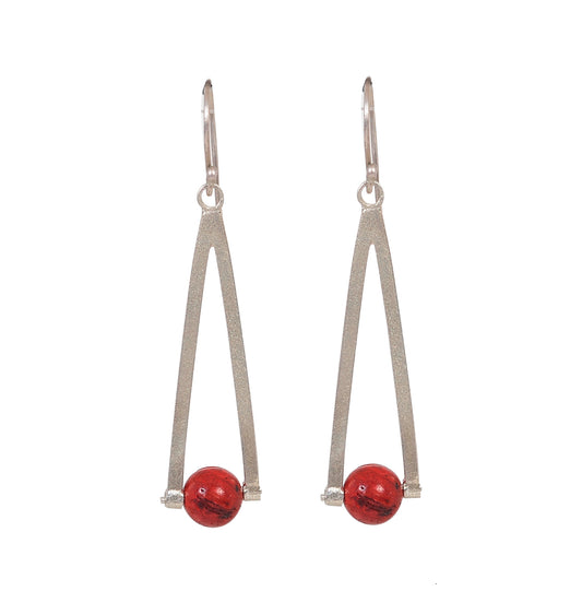 Handmade silver earrings with red coral. ASAK